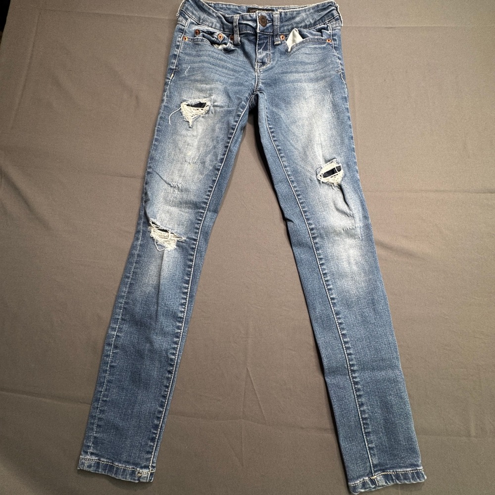 Aeropostale‎ Womens Blue Denim Distressed Skinny Jeans Jegging Size 26 26x27